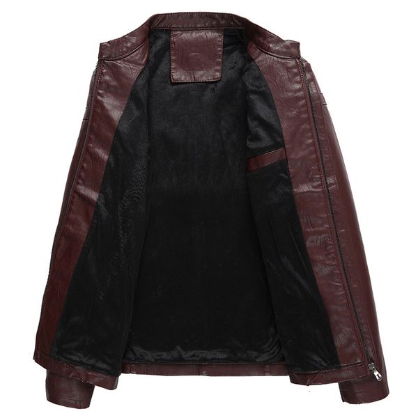 

autumn stand collar slim fit thin men's leather coat solid color locomotive leather jacket europe and america pu leather short m, Black
