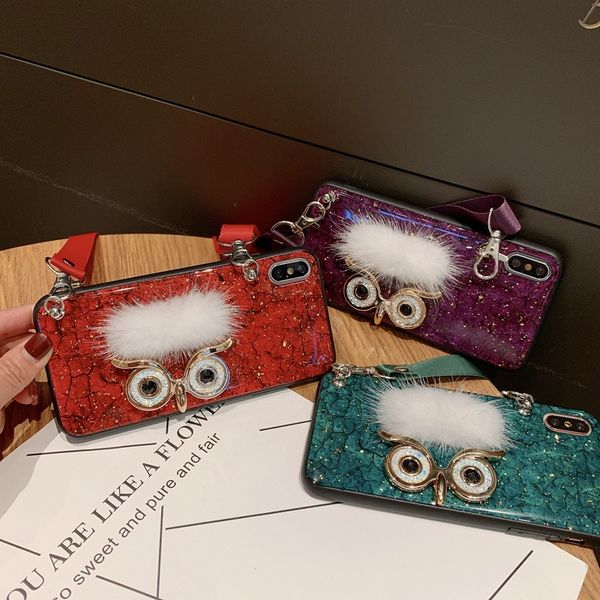 

for iphone xr xs max phone case luxury owl crossbody chain 6 7 8 x plus epoxy tpu soft edge cell phone cases