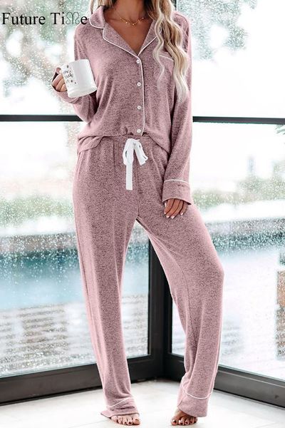 

future time home underwear women new autumn and winter single breasted long sleeve tie loose pajama set two colors sp624, Black;red