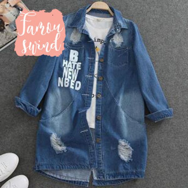 

омывается весна вниз джинсовой куртки воротник тонкий джинсы женщины топы сломанный обычный hole с длинным рукавом дамы turn женщин пальто в, Black;brown