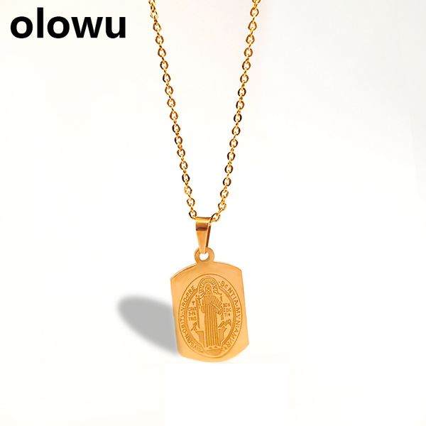 

olowu women holy virgin mary necklace stainless steel religious catholic jewelry in pendant necklaces gold 18in, Silver