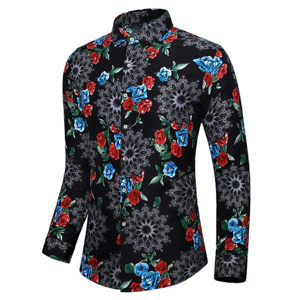 

2019 3d figure male autumn chinese style tiled long sleeve shirt, White;black