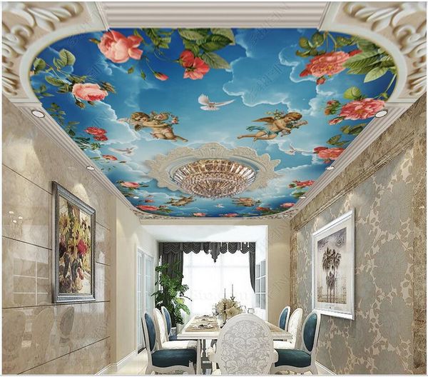 

3d ceiling murals wallpaper custom p mural european relief pattern sky angel rose ceiling zenith mural ceiling design