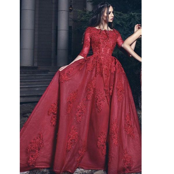 

angel married evening dresses 2019 burgundy prom dress half sleeve lace women party gown formal dress vestidos de fiesta, White;black