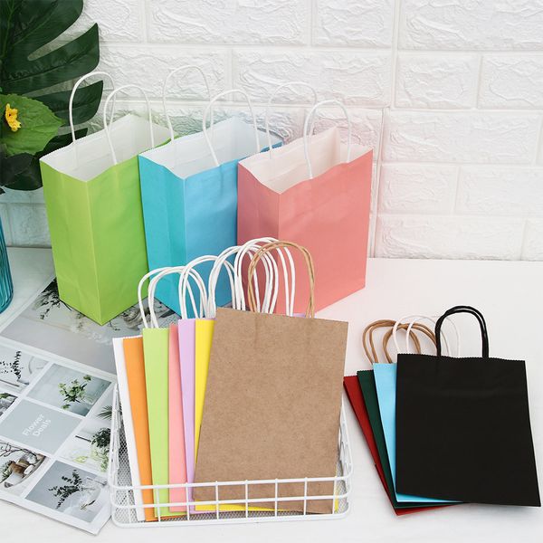 

5 pcs recyclable shop store packaging bag environment friendly kraft paper bag gift with handles wedding party supplies