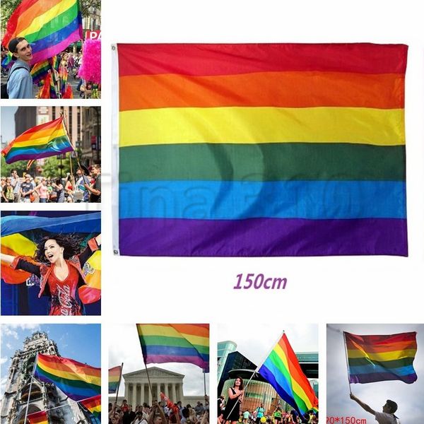 

2019 rainbow flag 3x5ft 90x150cm lesbian gay pride polyester banner flag polyester colorful rainbow flag for decoration 4740