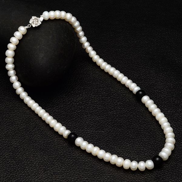 

charming round south sea 9-10mm white black pearl necklace 925s, Silver