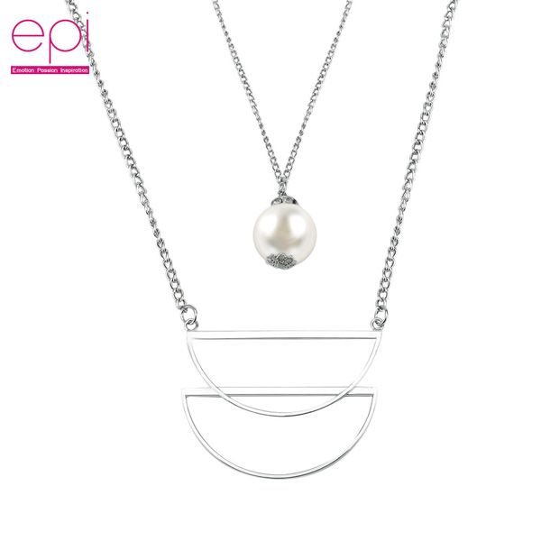 

epi zinc alloy maxi necklaces choker for women acrylic pearl accessories double layers chains silver color necklace wholesale