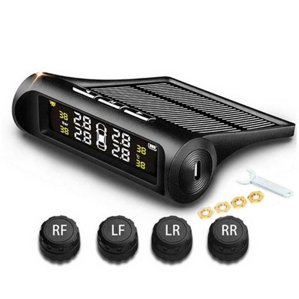 

smart car tpms tyre tire pressure alarm monitoring system solar power digital lcd display auto security alarm systems external