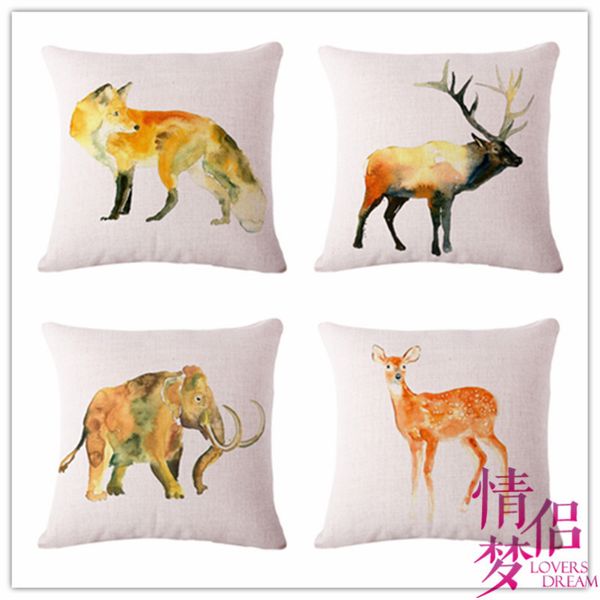 

watercolor animal hand cotton flax pillow back cushion cushion can customized
