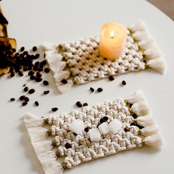 

northern europe macrame cup pad bohemia tablecloth table mat pure handmade cotton braid non-slip insulation mats for kitchen