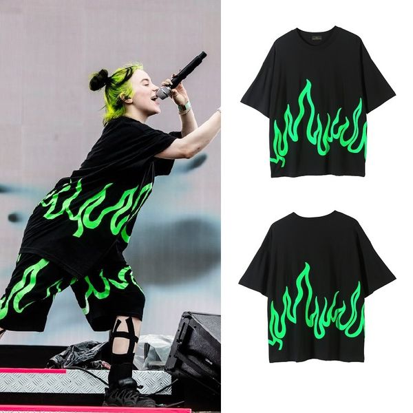 

billie eilish t shirt men women short sleeve tees green fire black t shirt casual tees, White;black