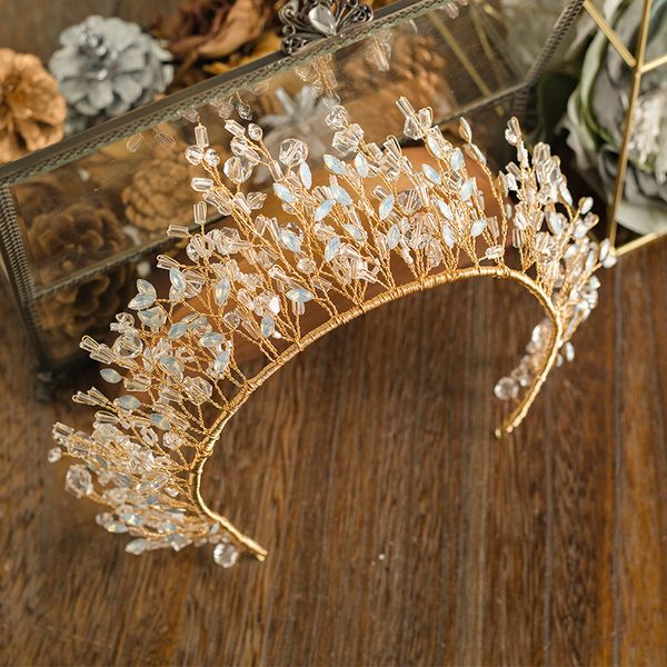 

crystal opal wedding tiara bridal crown for bride gold rhinestone headpiece headband women jewelry hair vine accessories, Golden;white