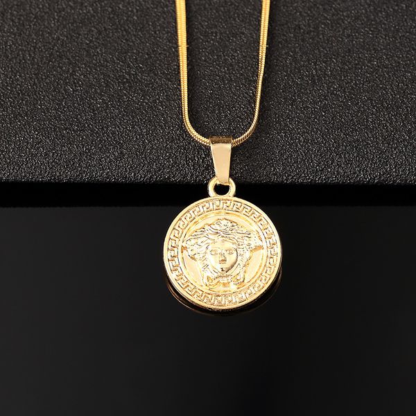 

gold hip hop titanium steel necklace goddess deign men popular logo necklace people head pendant small boutique titanium necklace