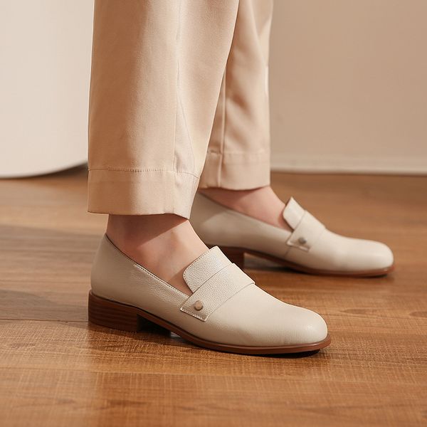 

genuine leather comfort square heel round toe woman pumps fashion dress casual high heel shoes woman black white