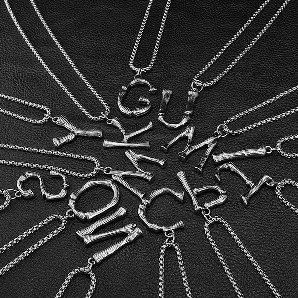 

wukaka hip hop stainless steel bamboo a-z 26 letter pendant necklace chain for boy pendants men's necklace man jewelry, Silver