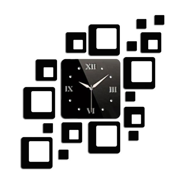 

3d acrylic wall clock squares quartz mirror wall stickers modern diy stickers