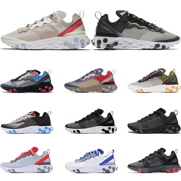 

2022 react element 55 87 running shoes for men women triple black white sports sneakers shoes size 36-45