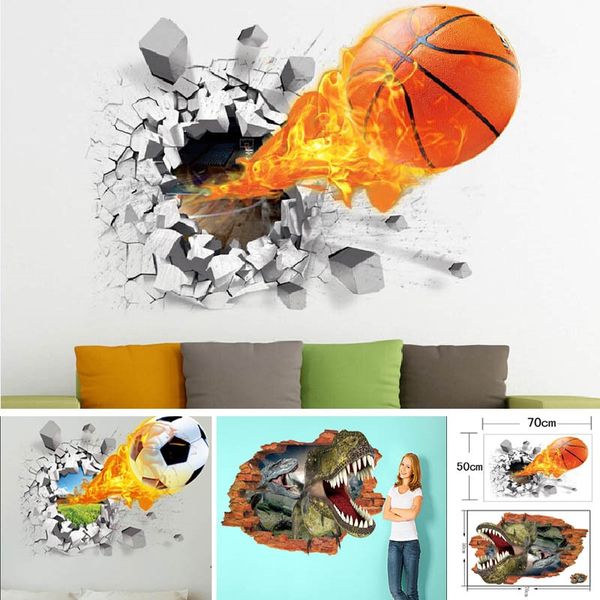 

3d wall stickers for basketball dinosaur football home decoration remove life waterproof paper wall decals 50*70cm an2334