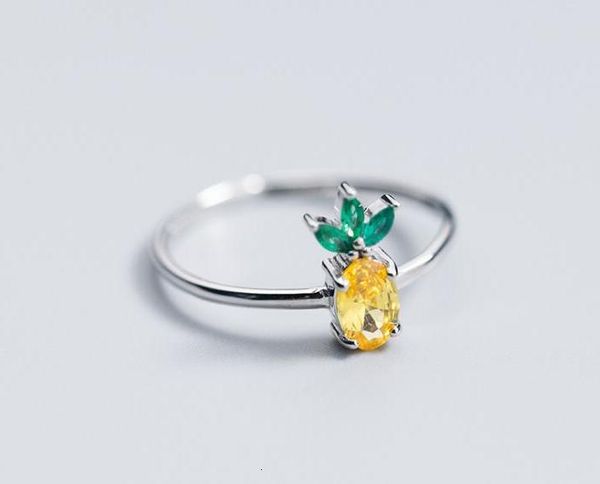 

authentic 100% real.925 sterling silver fine jewelry fruit yellow &green zirconia pineapple ring gtlj1412, Golden;silver