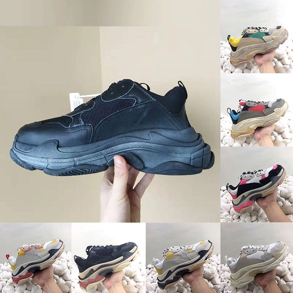 

black shoes for men women triple s vintage style dad shoes 17fw classic mixed colors clunky sneakers 2019 new white casual shoe walking run