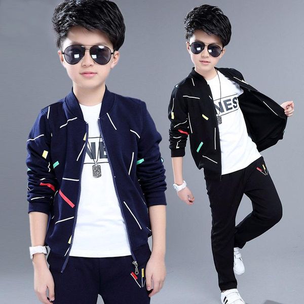 

3-piece set kids clothing children's wear jacket autumn new suit in the big boy spring boys and children sports clothes trend outwear, Blue;gray