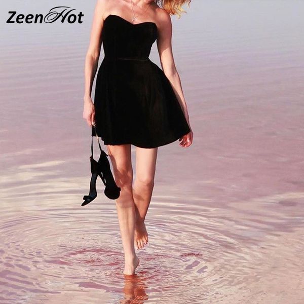 

black sling pleated gothic dresses tube streetwear womens 2020 casual simple suede holiday dress, Black;gray