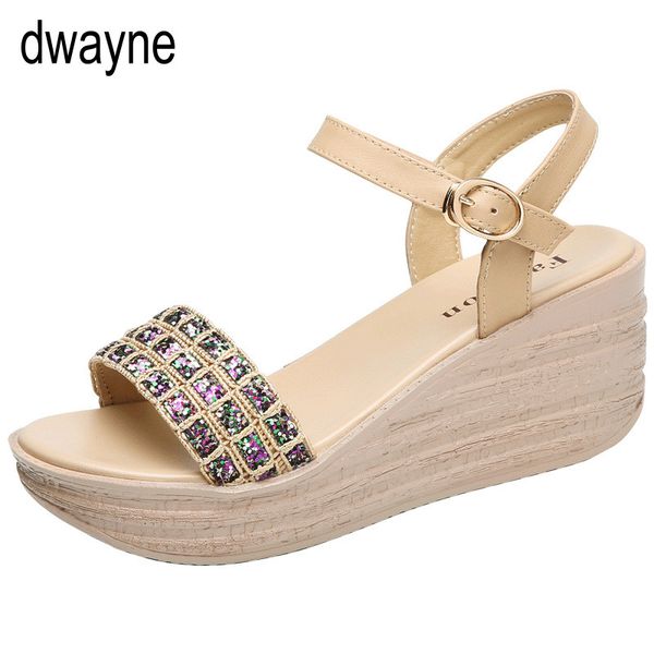 

new summer women sandals wedges woman shinny crystal decoration elegant ladies platform sandals 2019, Black