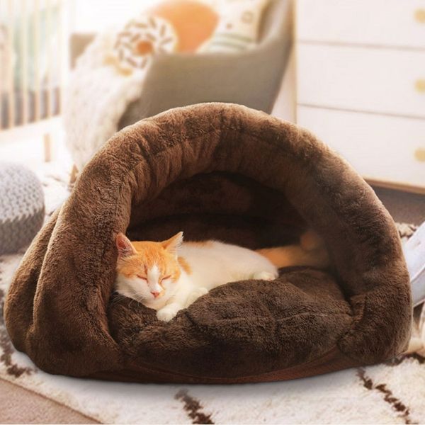 

new arrival cat sleeping bags pet beds half cover winter warm padded nest kitty house cats bed cushion nest kennel pets supplies
