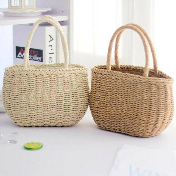 

retro rattan women woven straw round handbag totes boho summer beach fashion bag