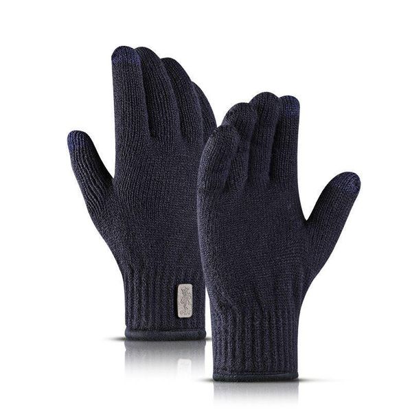 

new winter knitted wool touch screen gloves men women warm short plush lining full finger sports cycling skiing gloves mittens, Black