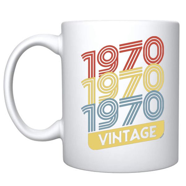 

1970 vintage ceramic coffee mug 50th birthday gift for him her fifty and fabulous (1970, white), dropshipping