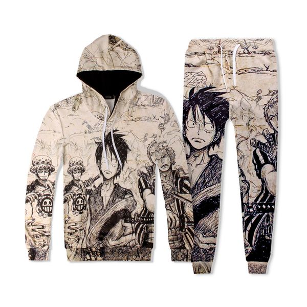 

one piece luffy zoro suits women men 3d print tracksuits long sleeve hoodies sweatshirt pants boys girls fans streetwear suits, Black