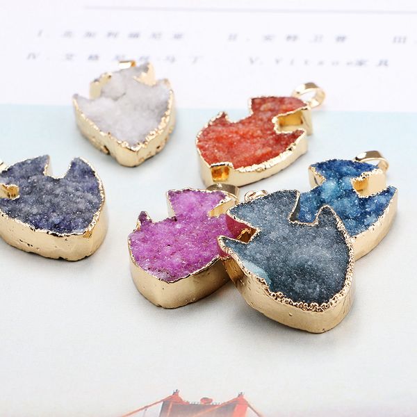 

natural stone crystal bud jewelry pendant golden edging anchor pendant small for jewelry making diy necklace accessories, Bronze;silver