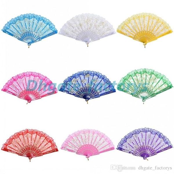 

DHL 50 шт. / Лот испанский стиль роза цветок дизайн пластиковая рамка кружева шелковый веер, китайский корабль складной веер