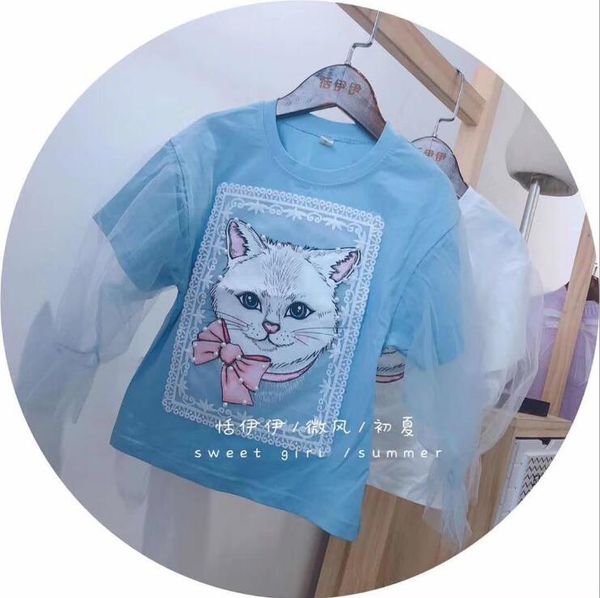 

2020 girls patchwork t-shirt cotton fashion summer girls 3-8t f53, Blue