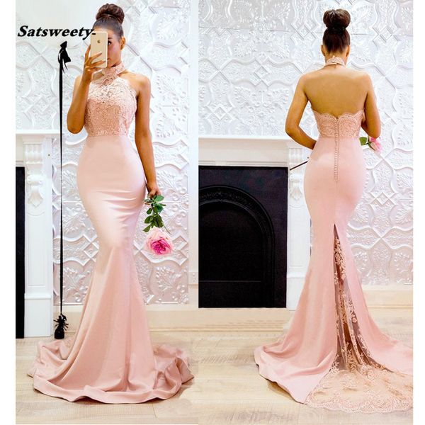 

pretty pearl pink lace mermaid honor of maid dress appliques halter off shoulder long bridesmaid dress formal party dress 2023, White;pink