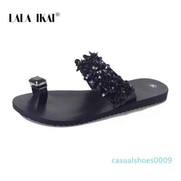 

lala ikai rhinestone women slippers summer outdoor crystal bling beach ladies slides fashion flat shoes c09, Black