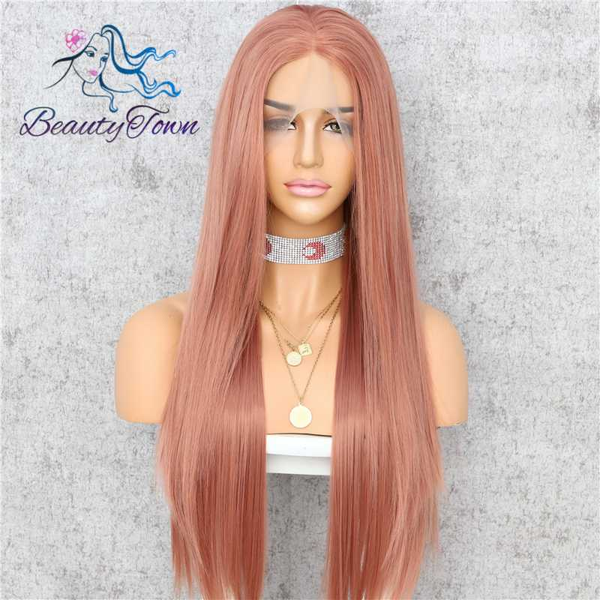 

beautytown handtied rose pink heat resistant straight cosplay drag queen celebrity girl wedding party synthetic lace front wig, Black