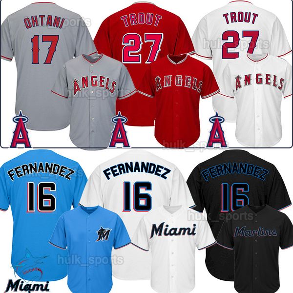 

angels 27 mike trout los angeles 17 shohei ohtani 16 jose fernandez miami jersey marlins 27 giancarlo stanton men baseball jerseys, Blue;black