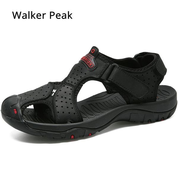 

brand genuine leather sandals summer soft male shoes for men breathable light beach casual quality walking sandal 2019 big size, Black
