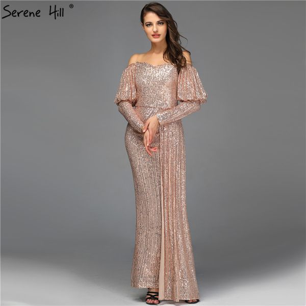 

rose gold off shoulder mermaid prom dresses 2019 sequined long sleeve elegant prom gowns serene hill bqa8029, White;black