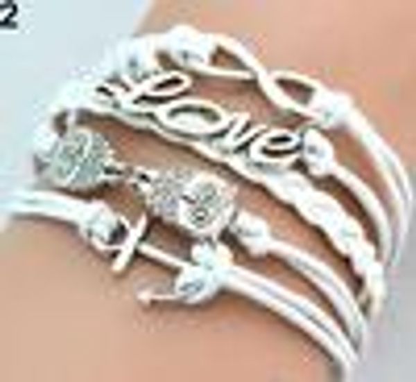 

wholesale- love owls and anchor charm bracelets in silver 9colors friendship christmas gift 20pcs/lot hy1010, Golden;silver