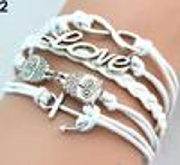 Wholesale- Love Owls and Anchor Charm Bracelets in Silber 9colors Freundschaft Weihnachtsgeschenk 20pcs / lot hy1010