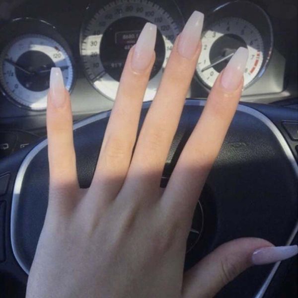 

24pcs/set women wearable solid color milky nail-finished stickers ins style manicure tools long square head fake nail patches t, Red;gold