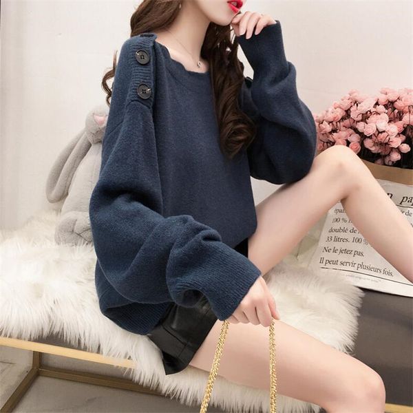 

2019 female sweater autumn and winter solid color long-sleeved pullover knit loose warm bottoming, White;black