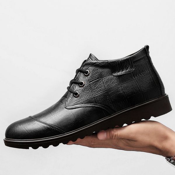 

casual leather boots genuine leather men shoes fashion male shoes winter ankle boots male winter men large size38-46, Black