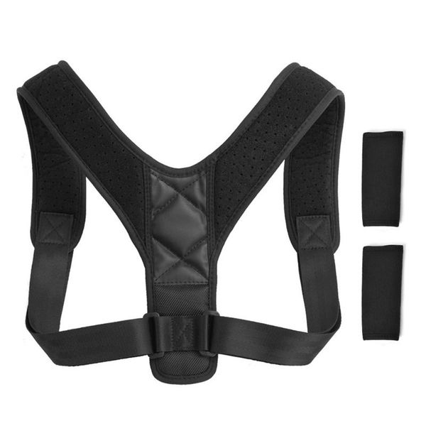

posture corrector with shoulder pads men women adjustable back trainer shoulder straps back brace support, Black;blue