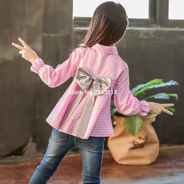 

girls blouse dot pattern blouse for girls big bow shirts child for girl spring autumn children's clothes 6 8 10 12 14 year, White;black