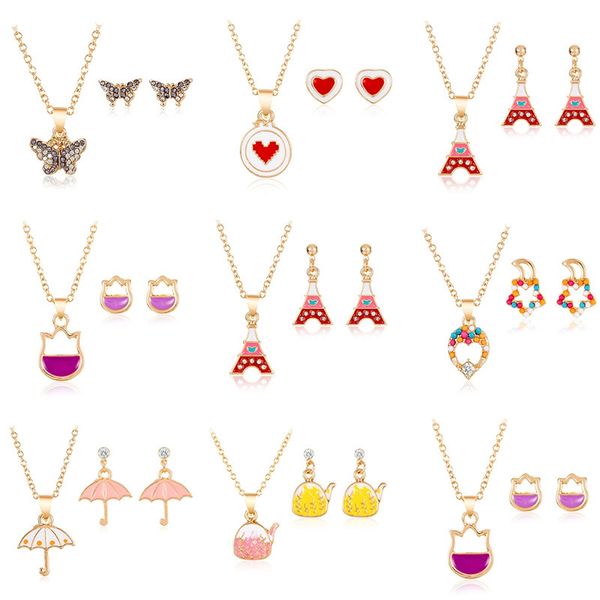 

children necklace earrings accessories set moon star jewelry creative 7 styles kids girls women fashion sets, Silver